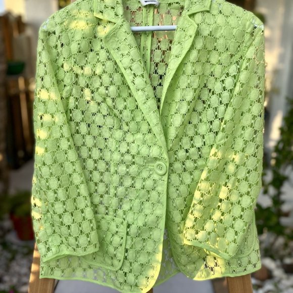 Chico's Jacket Lime Green Lace Cut Out Sheer Button Up 3/4 Sleeves - Picture 15 of 16
